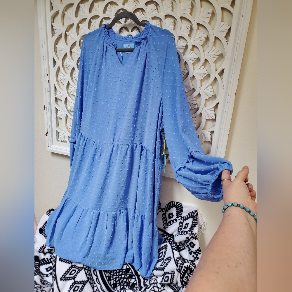 Women’s Textured Swiss Dot Tiered Dress in Periwinkle Blue - Picture 4 of 12